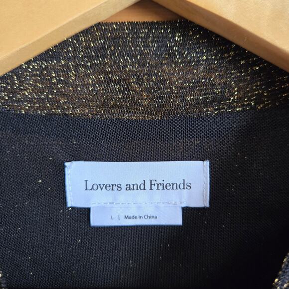 Lovers & Friends Riya Top Black Gold Metallic Mesh Stretchy Crop Long Sleeve - Picture 5 of 5